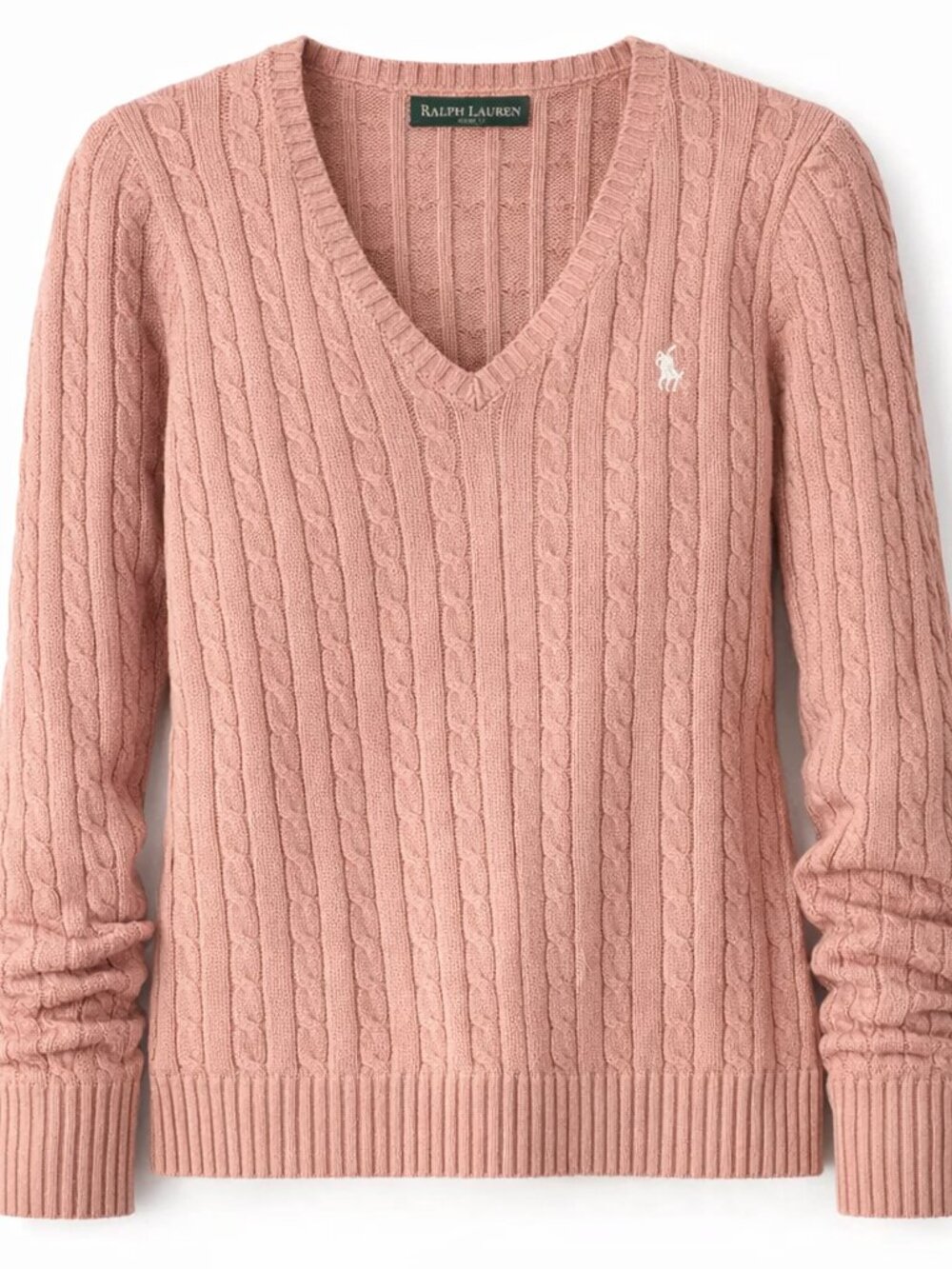 Ralph Lauren Blush Pink Cable‑Knit V‑Neck Sweater – Cozy Classic LRL - Picture 2 of 4